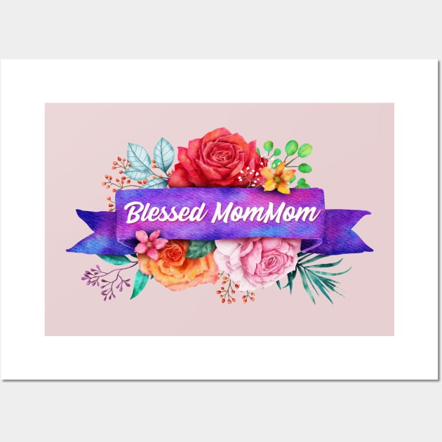 Blessed MomMom Design with Watercolor Roses Wall Art by g14u